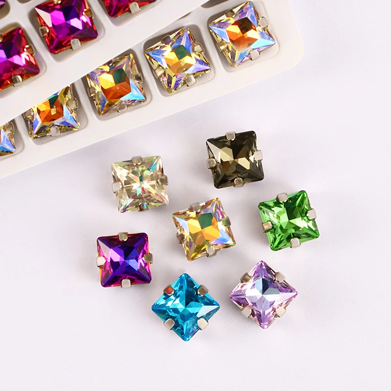 Astrobox Square With Claw Rhinestone Loose Beads Glass Crystal Rhinestone Used For Manual DIY Jewelry Making  Accessories