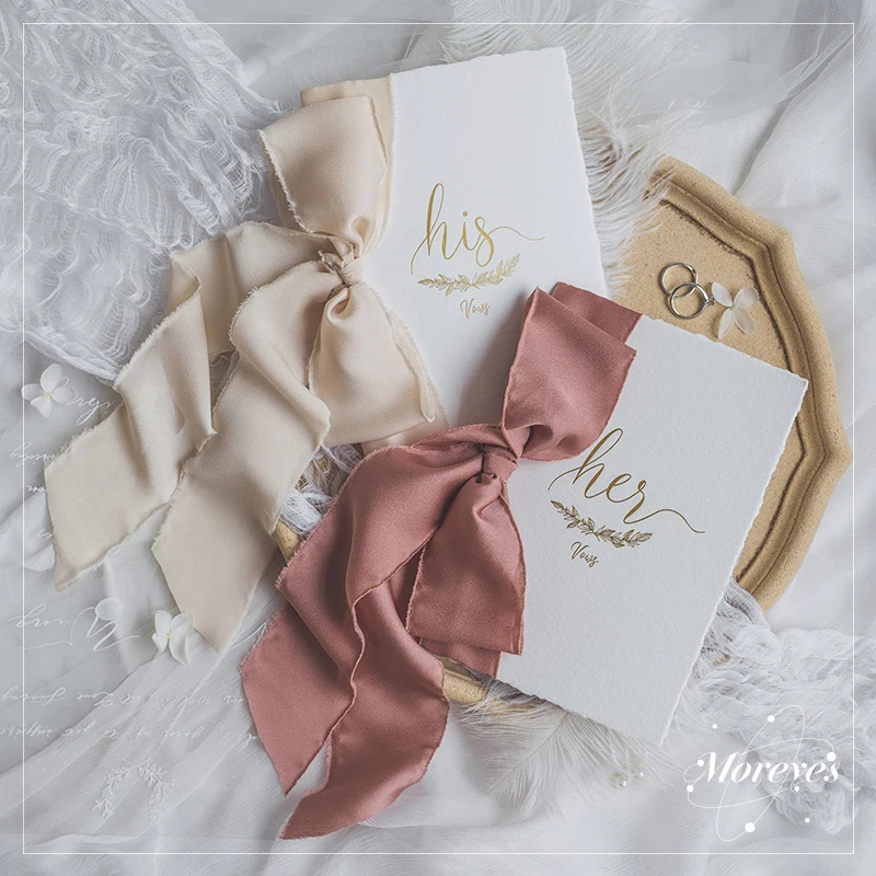 Romantic Wedding Vows Card with Satin Chiffon Ribbons, Wedding Favor, Bridal Shower, Photo Props Flatylay His Her Valentine Gift