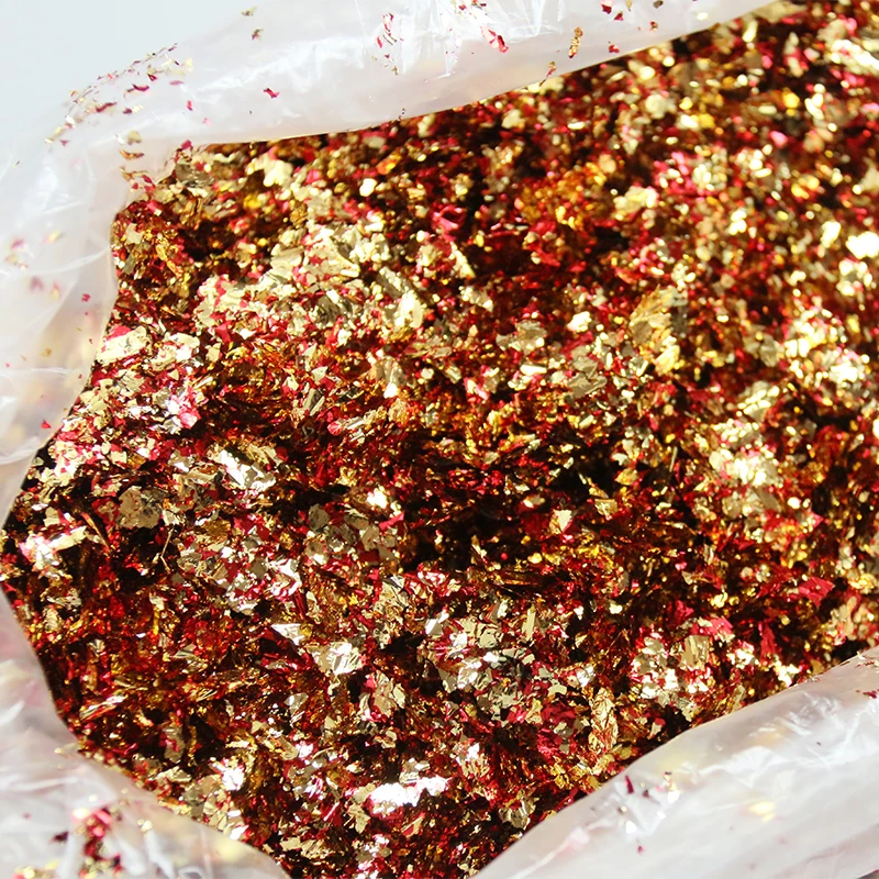 

Imitation Gold Leaf Flakes Red Gold Foil Fragments for Nail Decoration Gilding Painting Arts Crafts 75g/bag Gold Foil Flakes