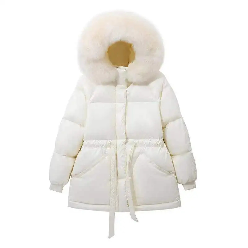 2021 Winter Women\'s Down Parka Jacket Jacket White Duck Down Parka Thicken Coat Fur Hooded Thicken Warm Down Jacket