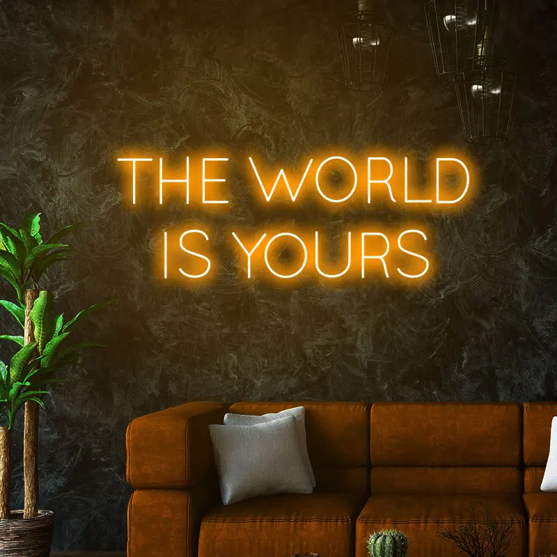 'The World Is Yours' Neon Sign Custom Clear Acrylic Led Light Sign Wall Art Holiday Party Decor