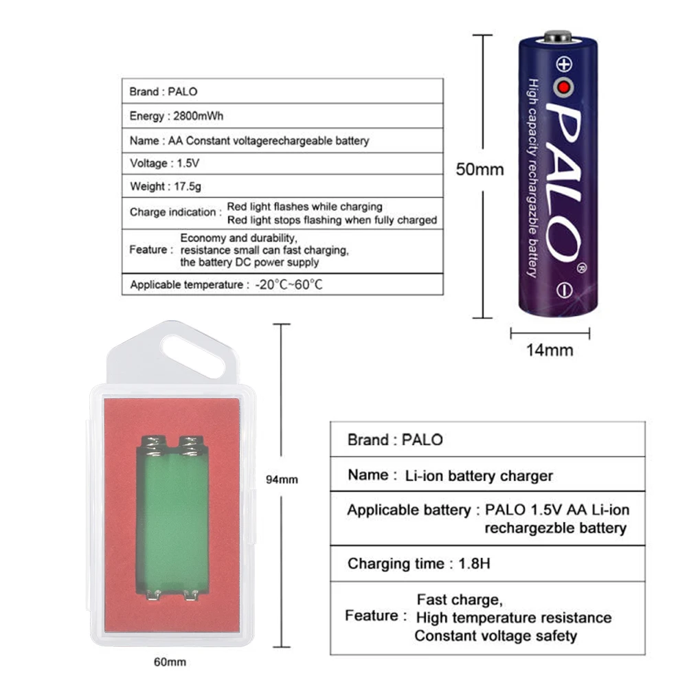 1.5V AA 2800mWh Li-ion Rechargeable Battery AA 1.5v Lithium Rechargeable Battery aa Batteries for Remote Control toys