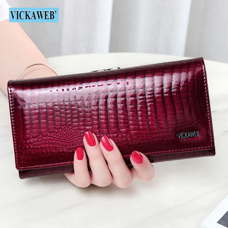 Free Gift Genuine Leather Womens Wallets Patent Alligator Bag Female Design Clutch Long Multifunctional Coin Card Holder Purses