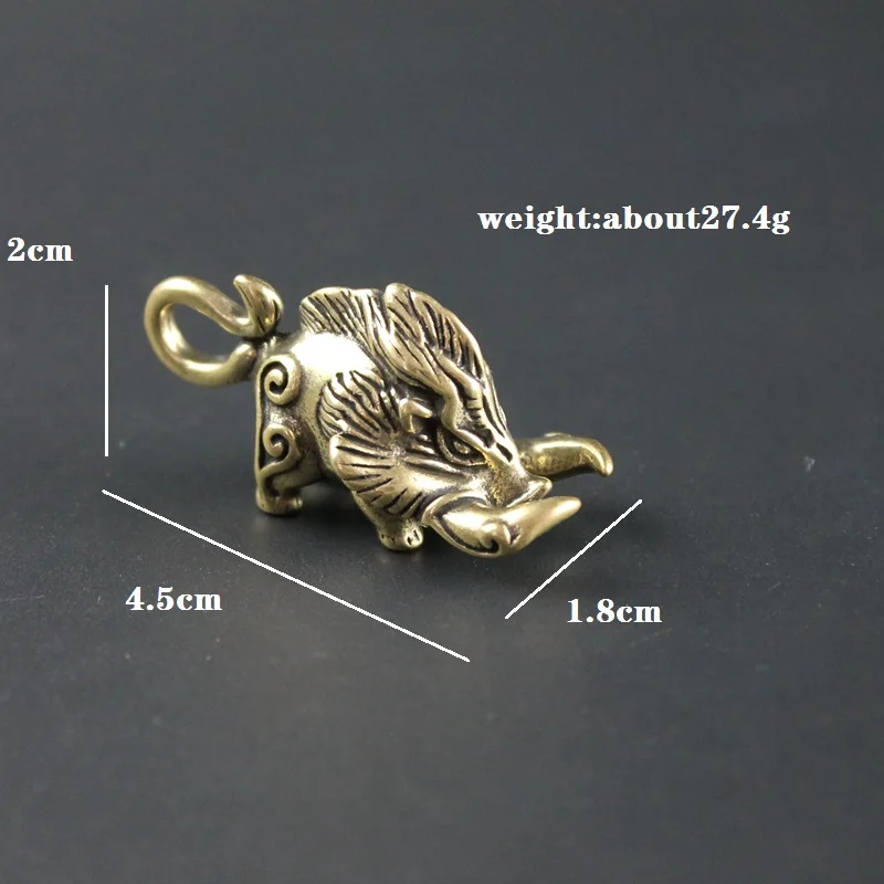 Pure Brass Handicrafts Chinese Wild Boar Statues Sculpture Pig KeyChain Pendants Car Key Holder Ornaments Handmade Collectibles