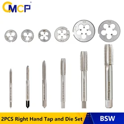 Mão direita Tap and Die Set, Parafuso HSS, Round Die, CMCP, BSW, 5/32-32, 3/16-24, 1/4-20, 5/16-18, 1/2-12, 5/8-11, 2 PCes