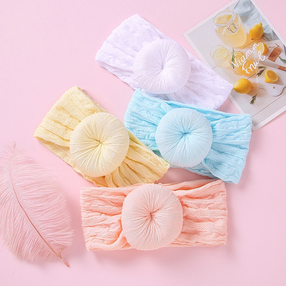 Bulk 200PC/lot Round Knot Nylon Headband Newborn Ribbed Headband,Donuts Nylon head wraps For Kid Girls Bun Headband DHL Free