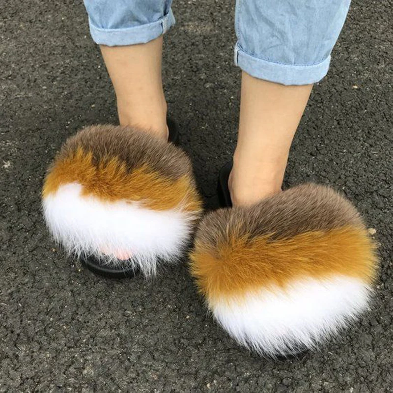 Fashion Women Various Colours Fluffy Fur Slippers Ladies Home Warm Plush Fur Slides Girl's Luxury Fantastic Fur Gift Shoes Hot