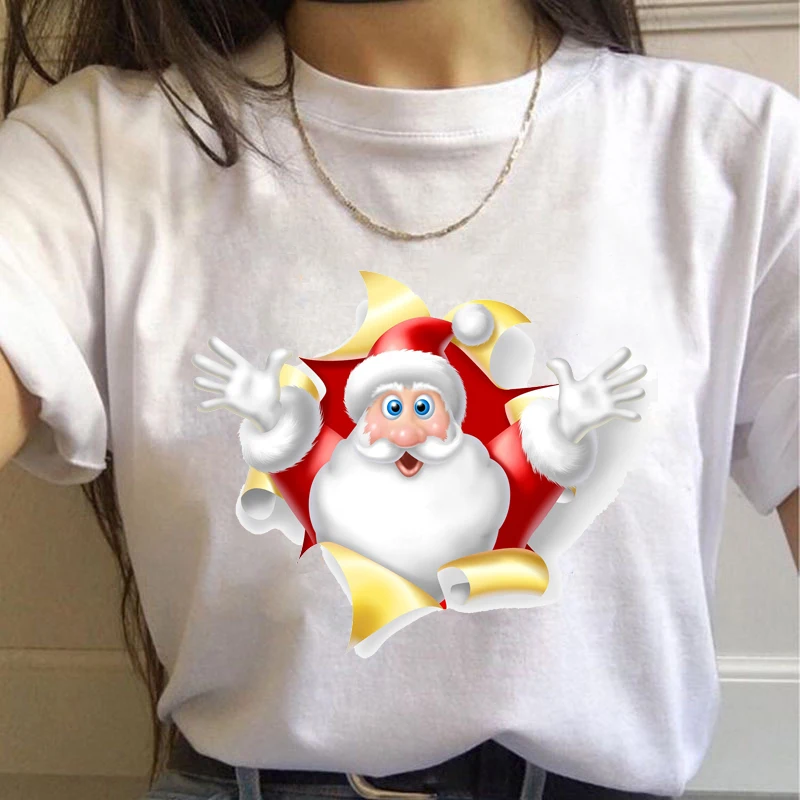 女性用半袖ラウンドネックTシャツ,ユーモラスな漫画「Laanta claus」の白いTシャツ,特大の服