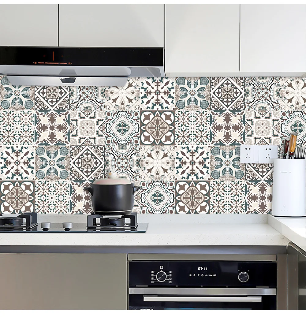 10/15/20cm Mandala Style Matte Surface Tile Sticker Peel & Stick Decoration Film For Tiles /Ground in Kitchen Wardrobe Wallpaper