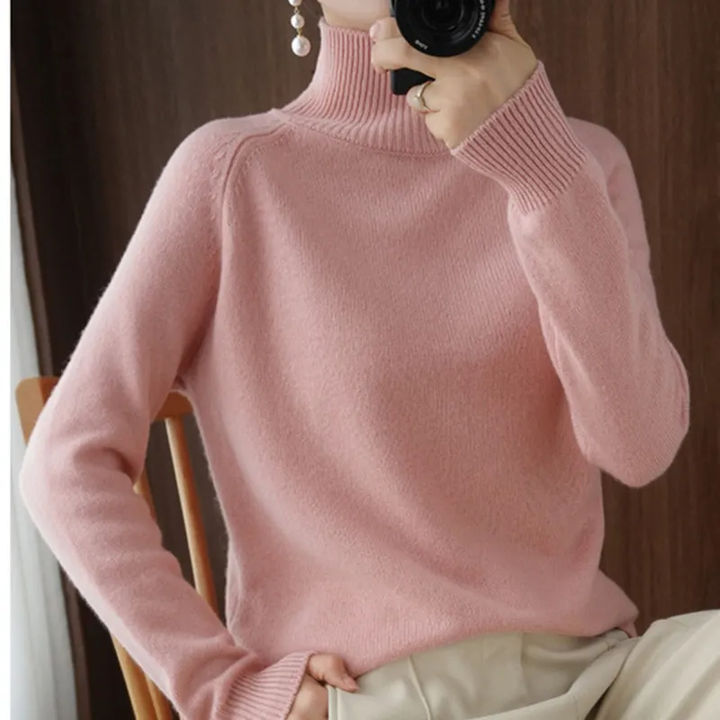 New Autumn and Winter Cashmere Sweater Women Knitted Turtleneck Thickened Pullover Casual Jumper Large Size Tops