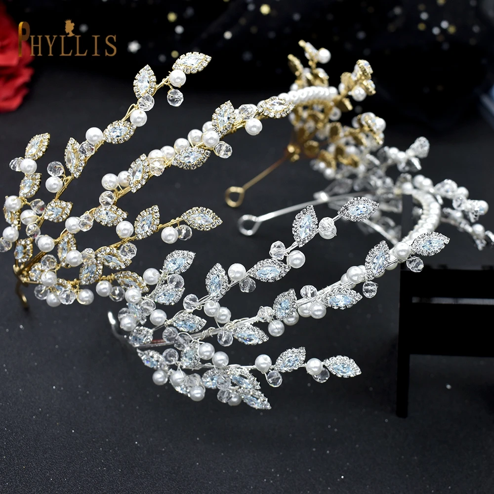 Diadema brillante de circonita para boda, accesorios para el cabello, tocado de novia de cristal, Aro para la cabeza de perla, pieza para el cabello