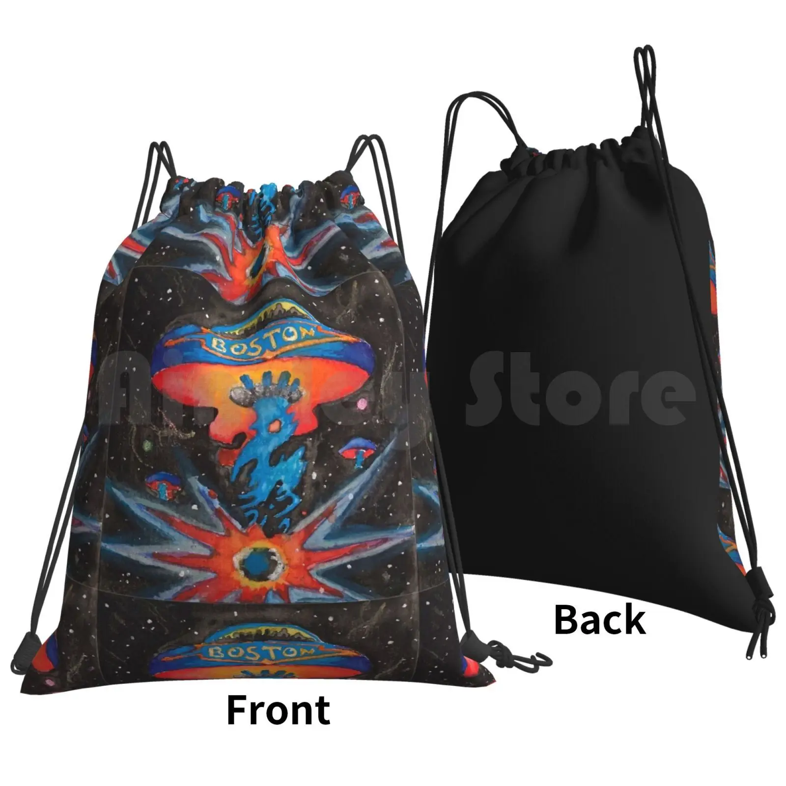 Boston Band Album Cover Backpack Drawstring Bags Gym Bag Waterproof Watercolor Band Boston