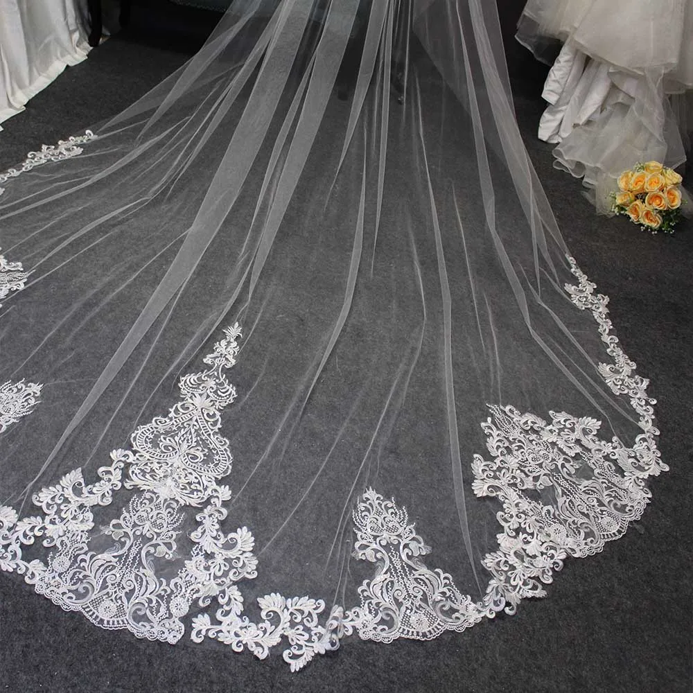 Beautiful Long 2T Wedding Veil with Comb 3 Meters 2 Layers Cathedral Bridal Veil Ivory Veil for Bride Wedding Accessories