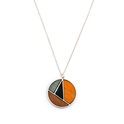 Fashion Jewelry Women Geometric Wood Combination Necklace Alloy 72cm Long Chain Pendant Necklace