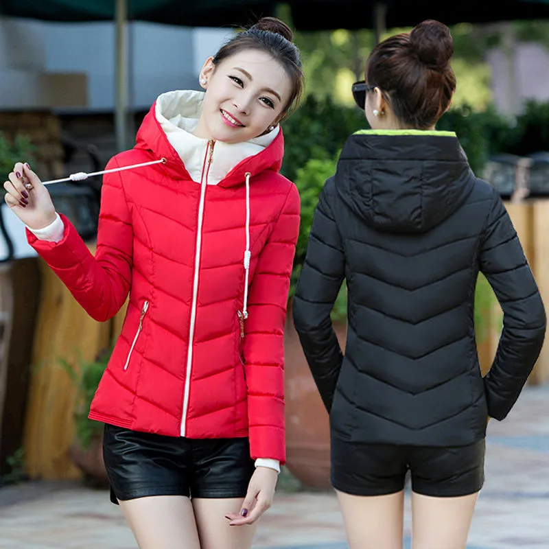 2019 women Winter Jacket Plus Size Ladies Parkas Thicken Outerwear solid hooded Coats Short Female Slim Cotton padded basic tops