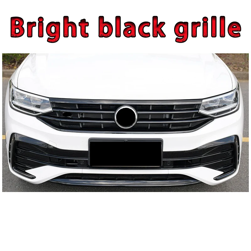 Car styling For Tiguan MK2 Glossy black Grille R 2020 2021 2022 Front Bright Black Grille Sports Black Body Kit Europe Version