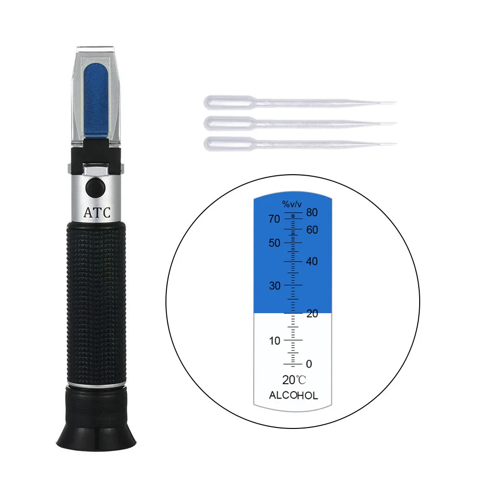 Refratômetro à mão para o álcool, detector do licor, testador dos espíritos da concentração, ATC, 0 ~ 80% V/V