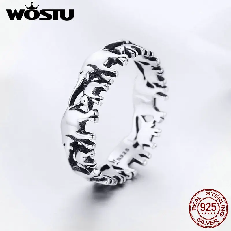 WOSTU 100% Real 925 Sterling Silver Animal Elephant Family Finger Rings For Women Silver Fashion 925 Jewelry Gift CQR344