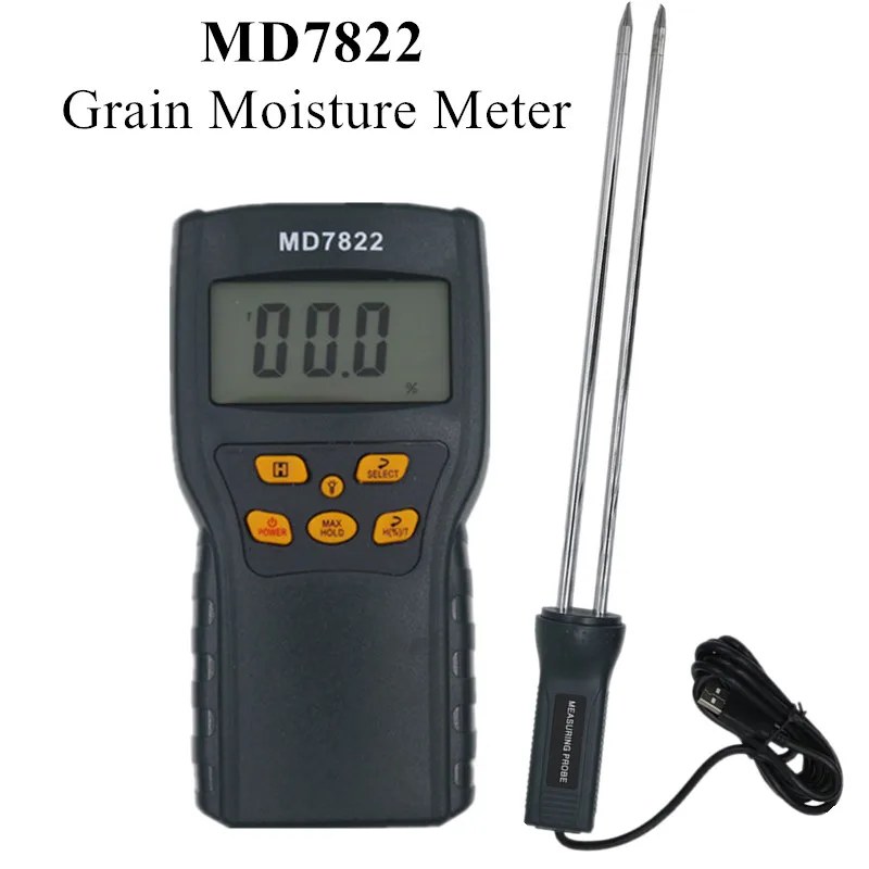 MD7822 Grain Moisture Meter LCD Display Humidity Tester Contains Wheat Corn Rice Moisture Water Damp Detector Tester