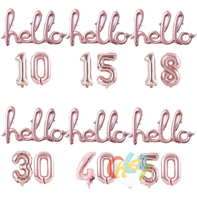 1set 16inch Number foil balloon Conjoined letters hello 30 40 50 Rose gold silver color for birthday party decoration balloons