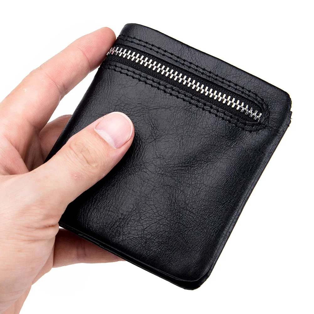 Mini purse men and women handmade leather ultra-thin soft leather wallet first layer leather wallet short zipper buckle
