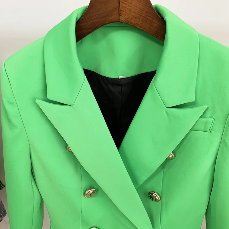 HIGH QUALITY 2024 New Baroque Designer Blazer Women\'s Lion Buttons Double Breasted Classic Slim Fit Blazer Jacket Apple Green