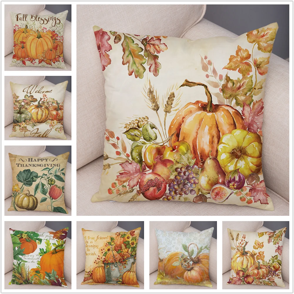 Colorful Watercolor Pumpkin Pillow Case Super Soft Short Plush 45*45cm Decor Plant Cactus Cushion Cover for Car Sofa Pillowcase