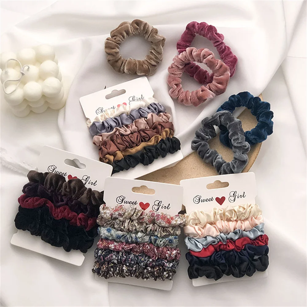 5/6/szt Jedwabne gumki do włosów z nadrukiem Leopard Scrunchie Zestaw elastycznych gumek do włosów Jednokolorowe modne nakrycia głowy Damskie akcesoria do włosów Prezent