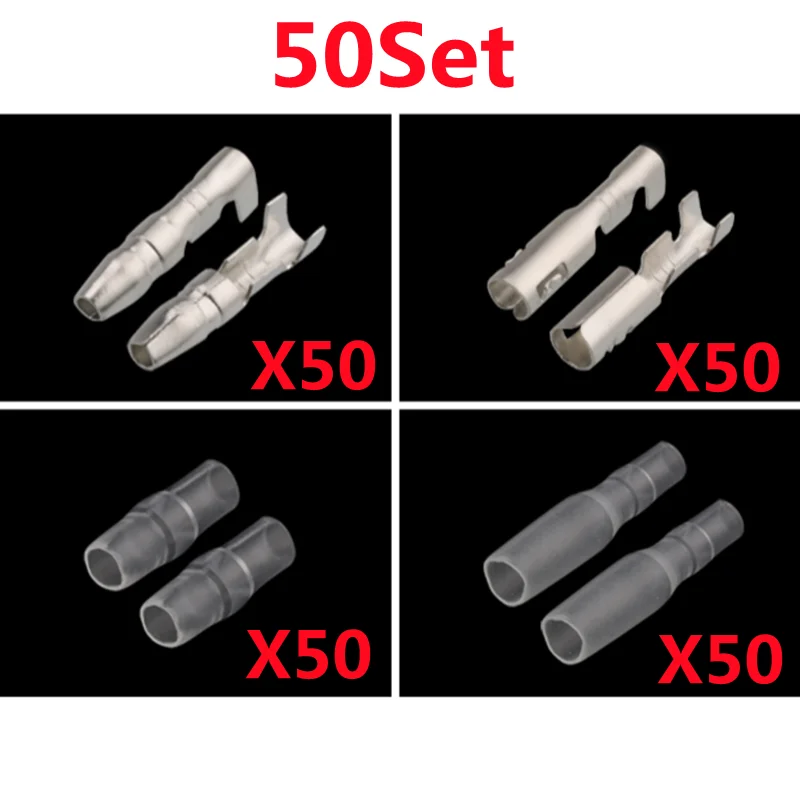 25/50/100 Sets 3,5 mm Bullet-Kabelklemmen für Autoelektrik, 3,5 mm Durchmesser, Buchse + Stecker + Gehäuse, Kaltpress-Crimpklemmen