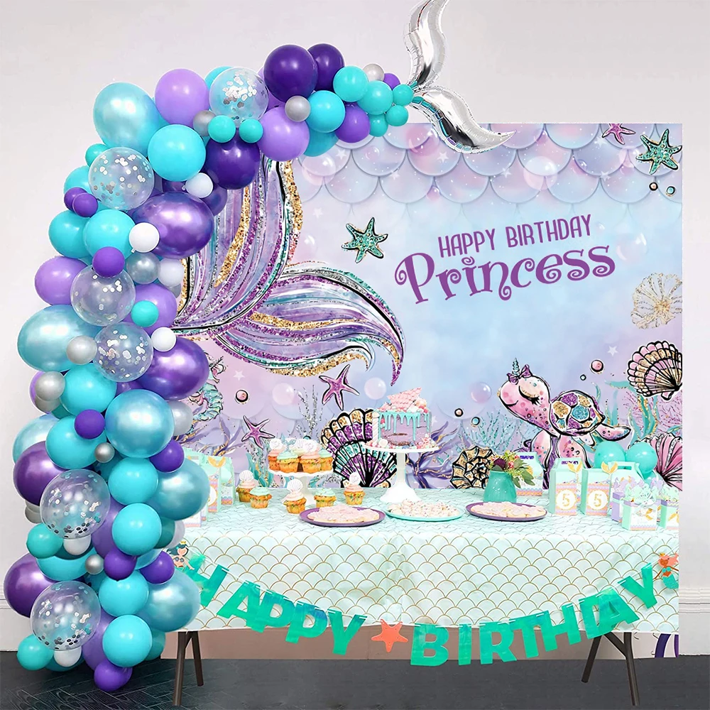 인어 공주 사진 배경, 아기 소녀 생일 파티 장식 배경, 사진 커스텀 포토콜 스튜디오 사진