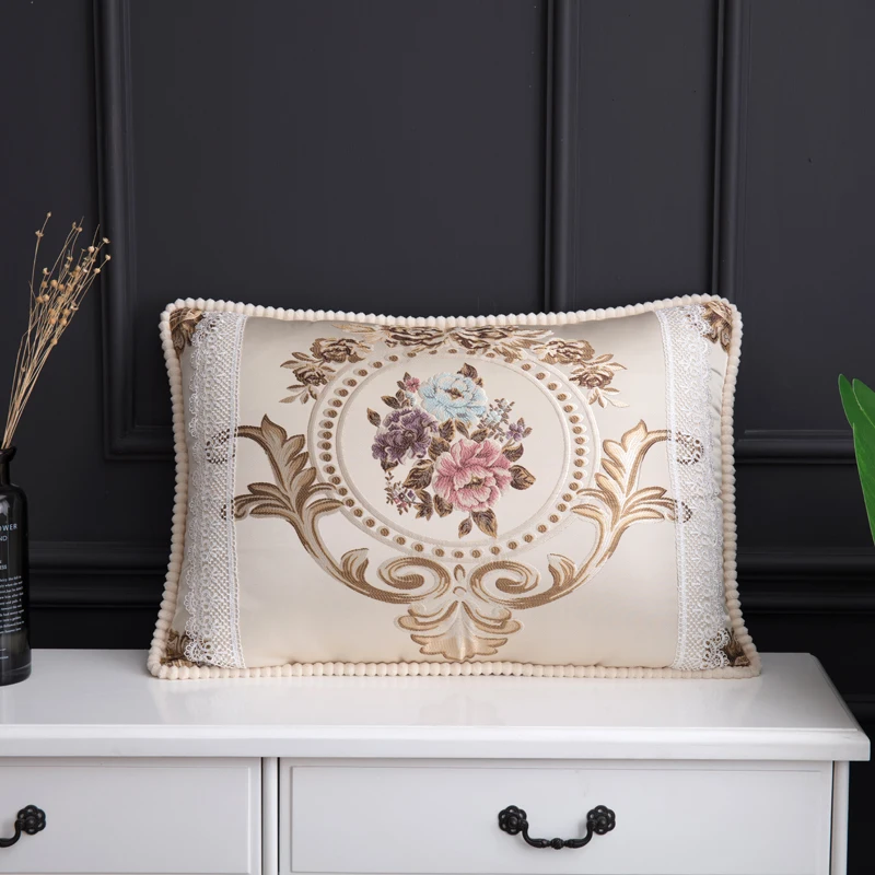 

European Luxury Style Decorative Floral Throw Cushion for Sofa Couch, Rectangular Pillowcase, Large Size, 50x70