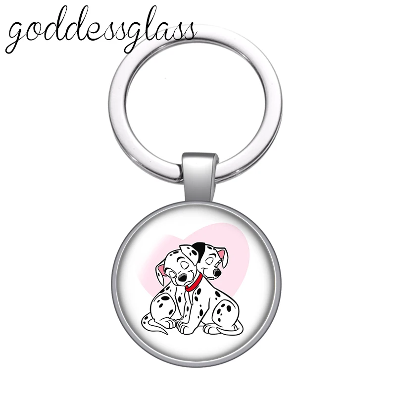 Disney 101 Dalmatians Cute dogs family glass cabochon keychain Bag Car key chain Ring Holder Charms keychains gift