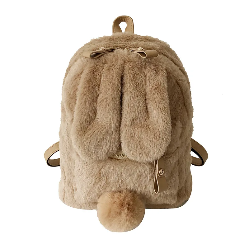 Coelho peludo orelha mochila bonito meninas bolsa de ombro mini peludo macio de pelúcia mochila de viagem de inverno das mulheres