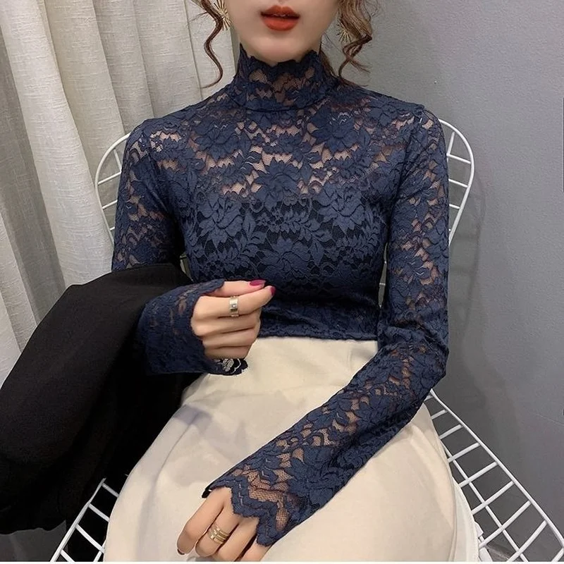 Women Blouse Long Sleeve Temperament Design Korean Style All-match Lace 6 Colors Tops Chic Female Clothing Spring Autumn Trendy