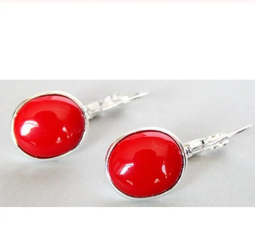 Free shipping  lady's handmade 925 Silver red coral Leverback Earrings 1 1/10