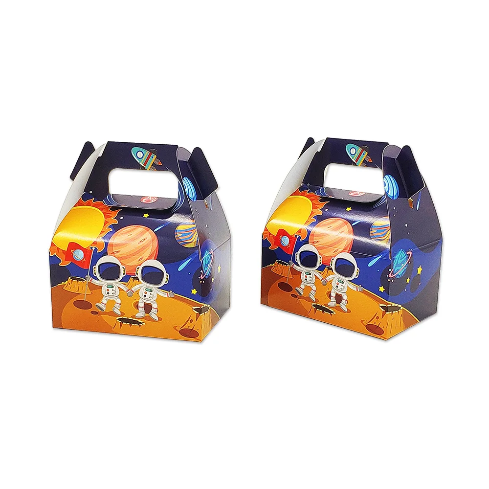 6pcs Candy Box Cake Gift Bags Snack Container Kids Birthday Party Baby Shower Supplies Astronaut Spaceship Solar Space Deco