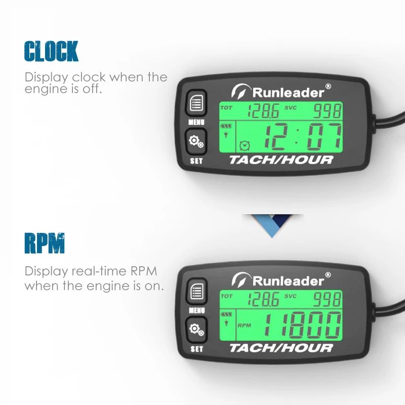 Inductive Tachometer Gauge Alert RPM Engine Hour Meter Backlit Resettable Tacho Hour Meters for Motorcycle ATV Lawn Mower