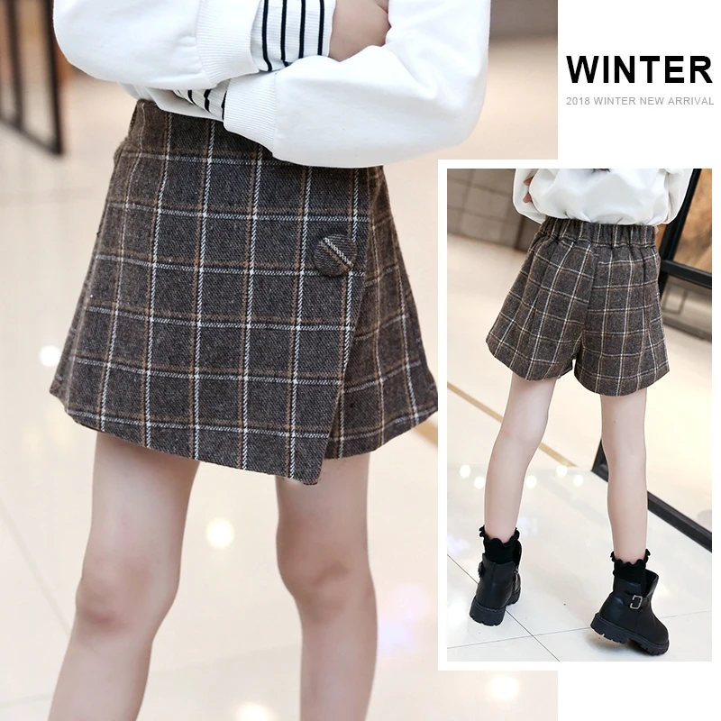 Fashion Kids Girls Skirt School Girls Plaid Skirt Culottes Cotton Elastic Waist Miniskirts Teenager Girl's Clothes 3 5 7 8 12Y