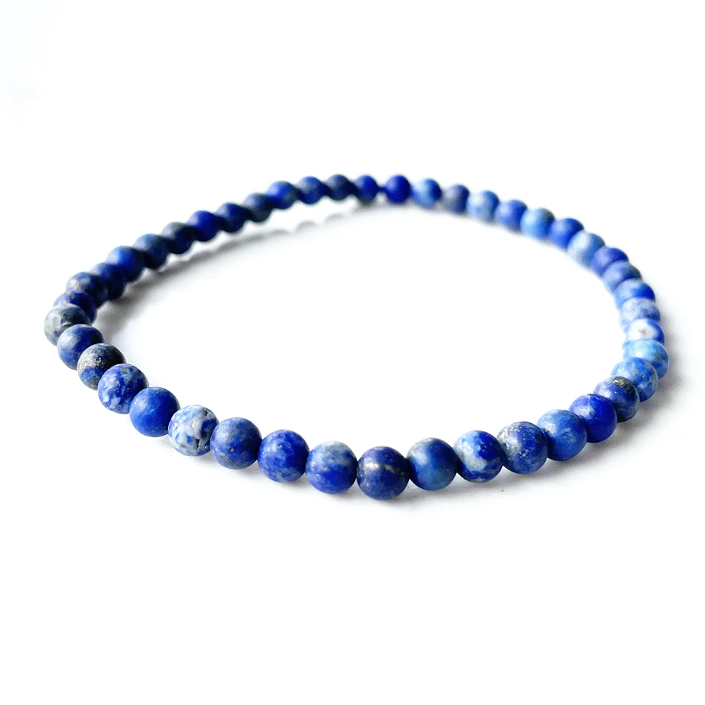 

MG0153 Wholesale Natural 4 MM Matte Lapis Lazuli Bracelet Womens Mini Gemstone Jewelry