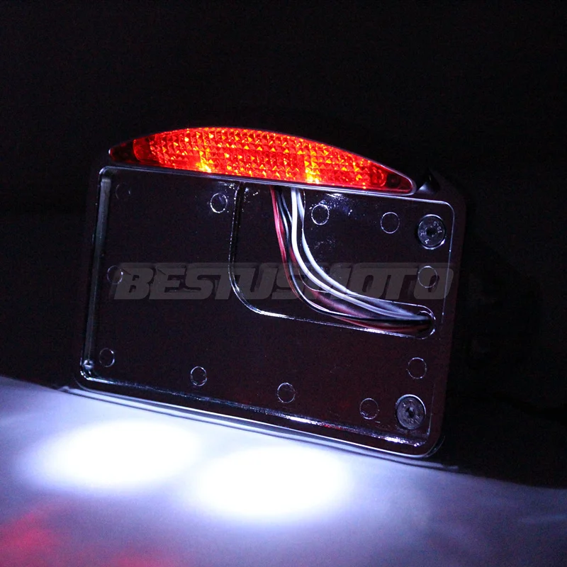 Motorcycle License Plate LED Tail Light Horizontal Side Mount Bracket Holder For Harley Bobber Chopper Custom Touring Universal