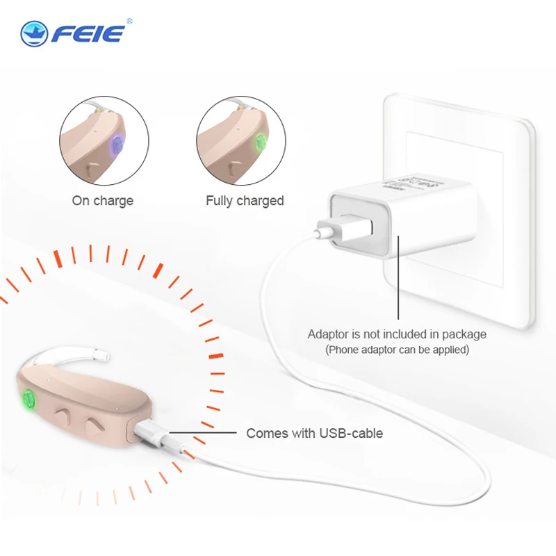 Apparecchio acustico digitale ricaricabile USB ad alta potenza amplificatore di qualità del suono regolabile apparecchio acustico portatile per