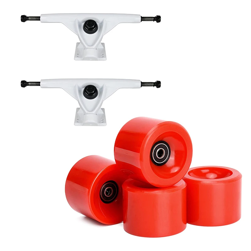 Longboard Trucks 180mm Reverse Kingpin White (Pair) Skateboard with 4pcs wheels bearing complete