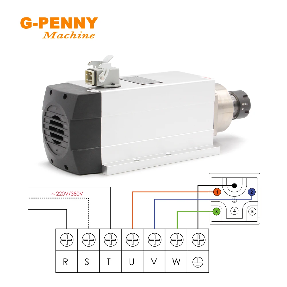 4.5kw ER32 air cooled spindle motor 220v/380v square spindle Ceramic ball bearings spindle 0.01mm accuracy