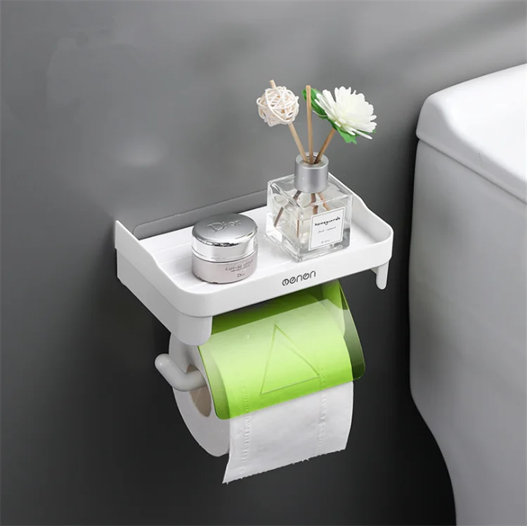 Wall Mount Roll Paper Storage Rack Multi-function Toilet Paper Holder Rack Bathroom Rack Shelves 3 Colors Bathroom Accessories