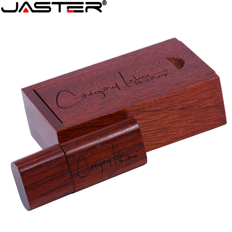 JASTER Free Custom Logo USB Flash Drive Wooden Box Pen Drive Wood Personalized Memory Stick 128GB 8GB 32GB 64GB Photography gift