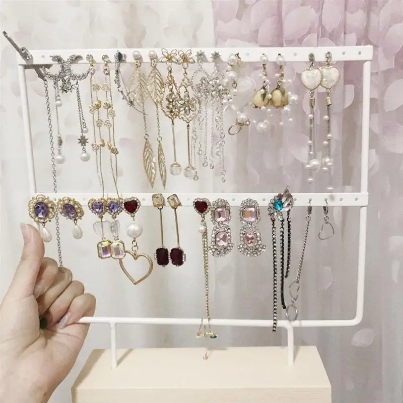 24/44/66 trous support présentoir à bijoux organisateur boucles d'oreilles pendentifs Bracelets porte-bijoux avec Base en bois boucles d'oreilles support de rangement