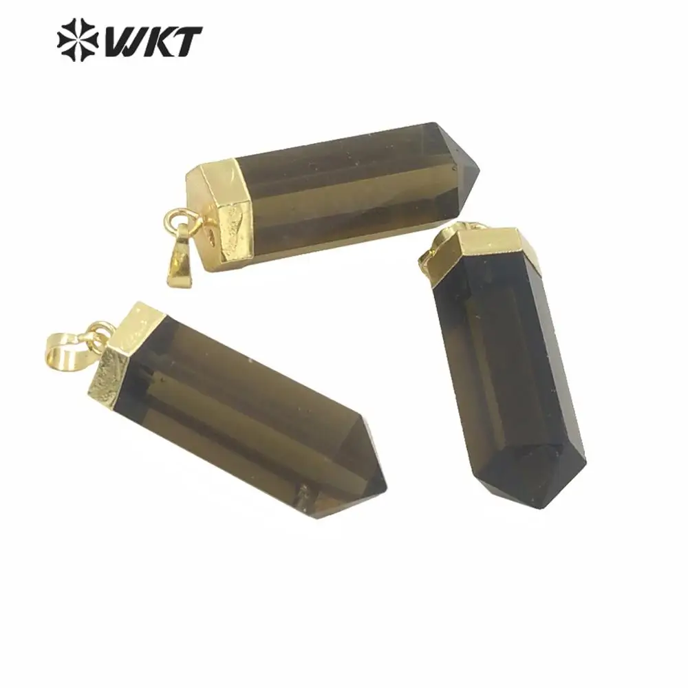 

WT-P1562 Retro Stone Pendant Hexagonal Point Smoky Pendants Spirit Quartz Point Natural Stone Autumnal Popular Style