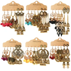 Vintage Ethnic New Tassel Earrings Set For Women Bohemian Multilayer Tassel Geometric Drop Earring Jewelry Indian Earrings