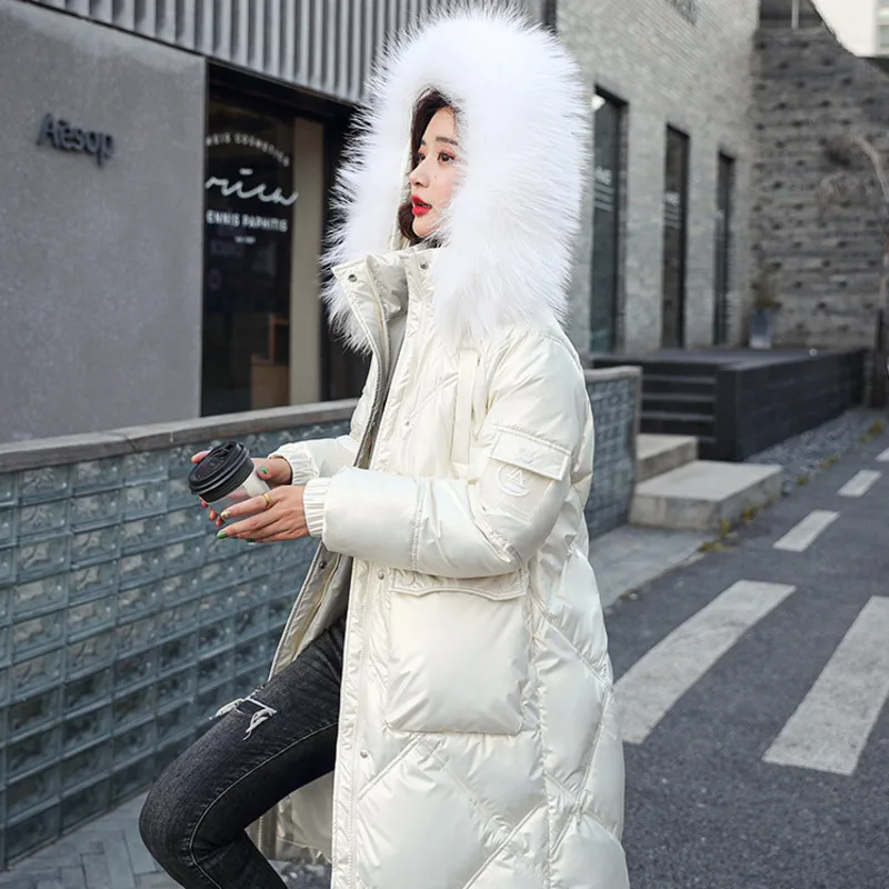 

Winter Hooded Fur Collar Long Parkas Mujer Thick Warm Down Cotton Padded Jacket Women women Casual Hoodies Coat Female