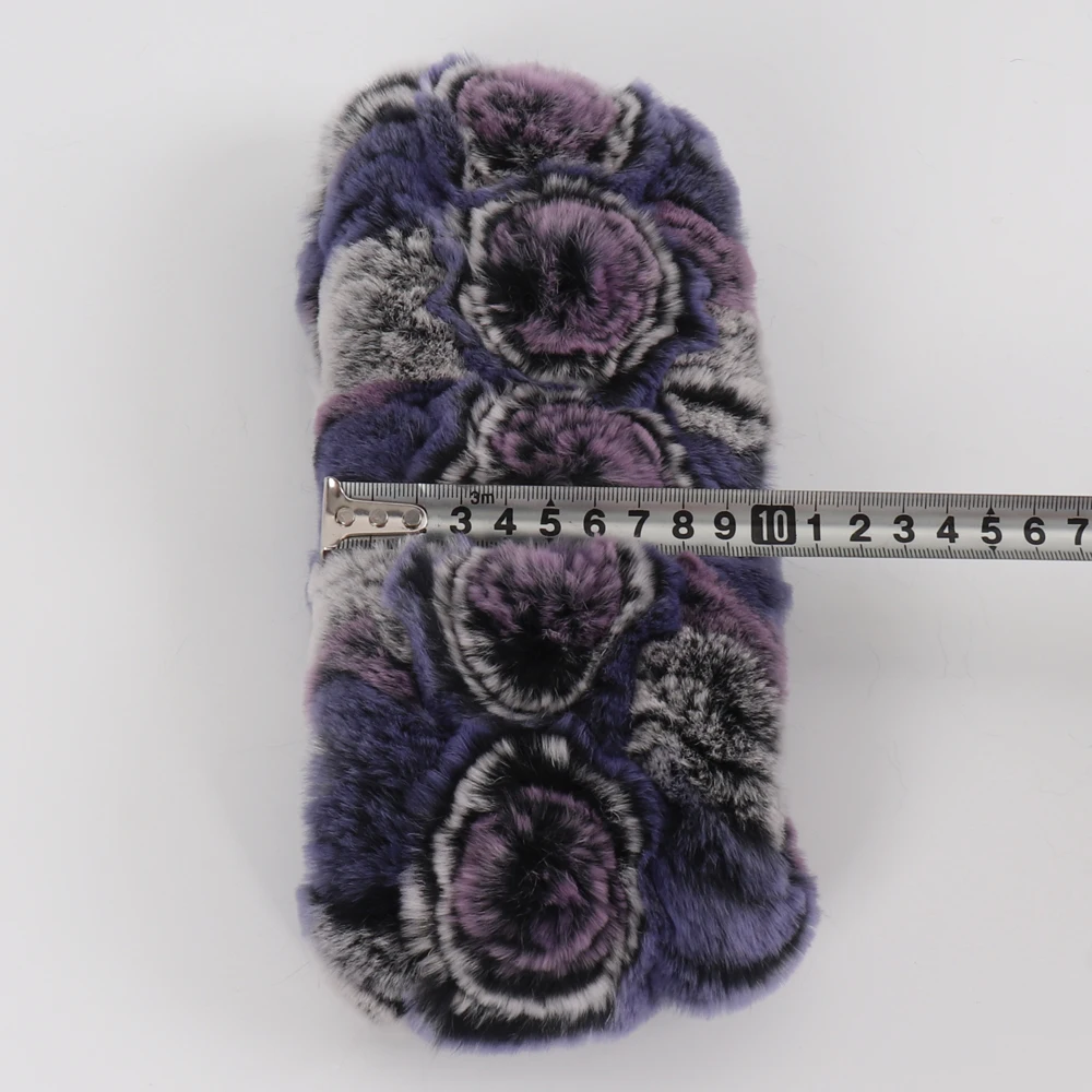 Damen Elastischer Blumen-Schal aus echtem Rex-Kaninchenfell, Natürlich Warmer Rex-Kaninchenfell-Stirnband, Damen Winter Echt-Rex-Kaninchenfell-Schals – Detail 3